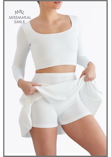 Beyaz / Ekru Etek Içi Sabit Şortlu Yüksek Bel Skirt With Shorts Casual+Beachwear+Tennis 1101 fiyatları