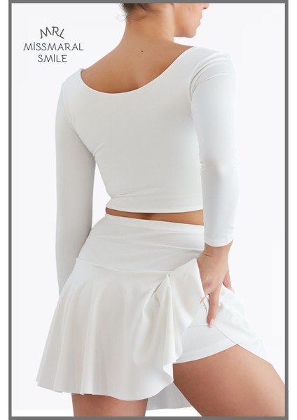 Beyaz / Ekru Etek Içi Sabit Şortlu Yüksek Bel Skirt With Shorts Casual+Beachwear+Tennis 1101 modelleri
