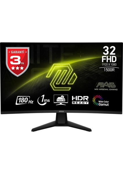 Msı 31.5" Mag 32C6 1920X1080 (Fhd) 16:9 Curve 1500R Va 180HZ 1ms Adaptıve-Sync Gamıng Monıtor