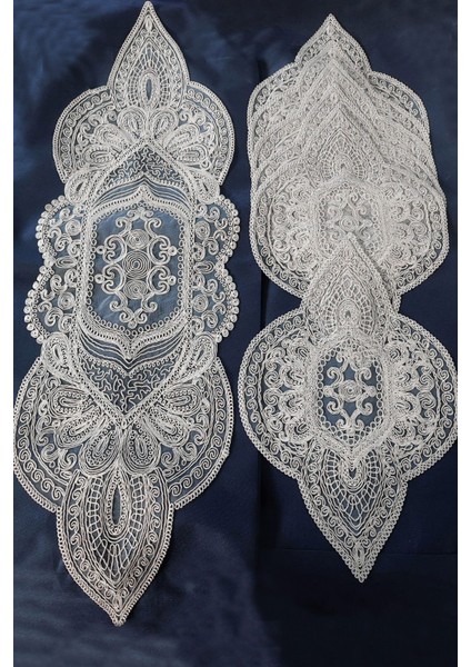 Supla Runner Seti Sunumluk Kordone Nakışlı Modern Amerikan Servis Takımı 6 Kişilik Set - Krem