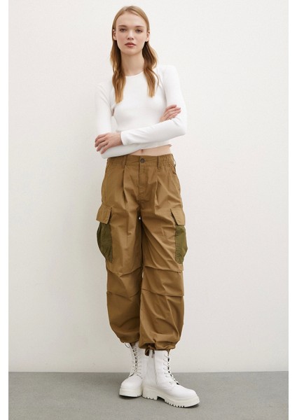 Beli Lastikli Kargo Cepli Paraşüt Pantolon Haki