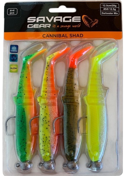 Cannibal Shad 12.5cm 20GR+12.5GR #5/0 Dark Water 4+4 Adet Silikon Seti fiyatları