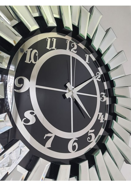 Güneş Twins Argent Black Model Gümüş Siyah Renk 70 Cm Dekoratif Aynalı Duvar Saati