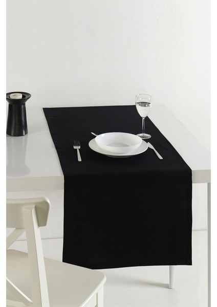 Siyah Runner 50X170 - Düz Renk Şık Sofra Dekoru - Modern Masa Düzeni Için