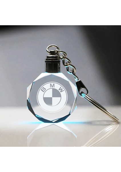 Bmw Logolu 2d Patlatma Kristal LED Işıklı Anahtarlık, Araba Anahtarlığı