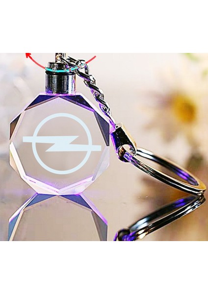 Opel Logolu 2d Patlatma Kristal LED Işıklı Anahtarlık, Araba Anahtarlığı