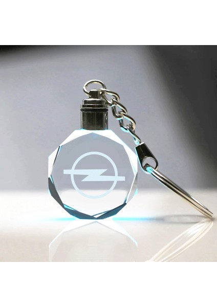 Opel Logolu 2d Patlatma Kristal LED Işıklı Anahtarlık, Araba Anahtarlığı