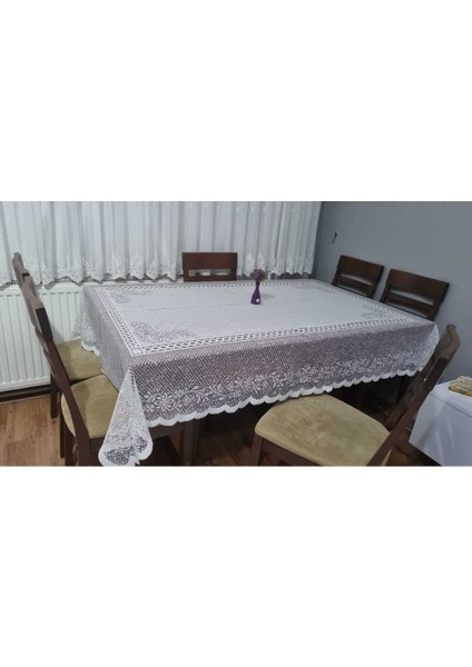 Madam Itzy Dantel Dertsiz Masa Örtüsü Leke Tutmaz Çeyizlik Krem Tül Masa Örtüsü 160 / 220 cm