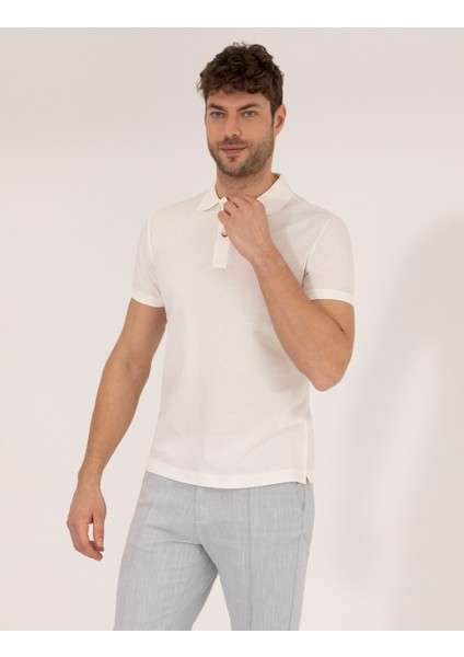 Erkek Beyaz Slim Fit Polo Yaka Merserize Tişört 50262665-VR013