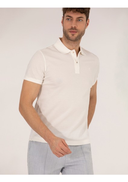 Erkek Beyaz Slim Fit Polo Yaka Merserize Tişört 50262665-VR013 fiyatları