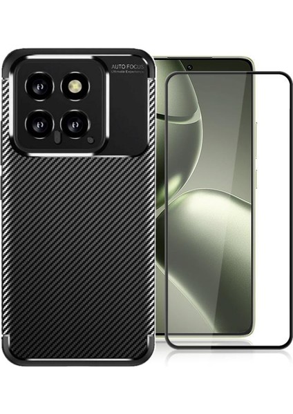 Xiaomi Mi 14T Pro Kılıf Kamera Korumalı Auto Focus Karbon Kılıf + Tam Kapatan Ekran Koruyucu