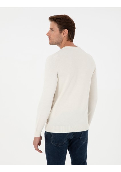 Erkek Ekru Slim Fit Bisiklet Yaka Triko Kazak 50300541-VR019 indirimleri