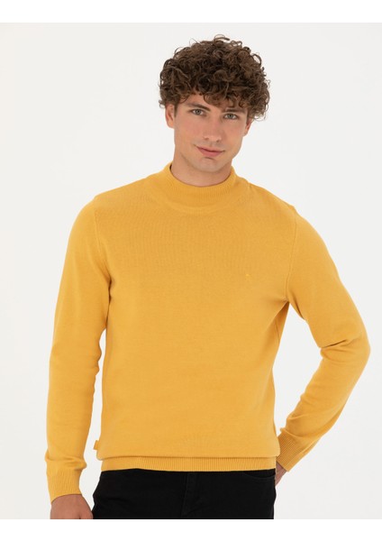 Erkek Hardal Slim Fit Yarım Balıkçı Yaka Basic Triko Kazak 50276161-VR072