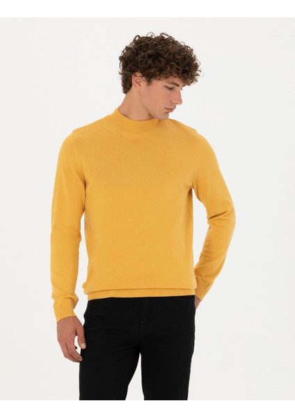 Erkek Hardal Slim Fit Yarım Balıkçı Yaka Basic Triko Kazak 50276161-VR072 modelleri