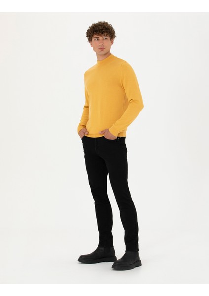 Erkek Hardal Slim Fit Yarım Balıkçı Yaka Basic Triko Kazak 50276161-VR072 fırsatları