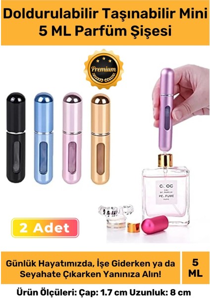 Özel Parfüm Şişesinden Doldurulabilir Taşınabilir Çanta Içi Mini Cep Parfüm Şişesi 5 ml x 2 Adet