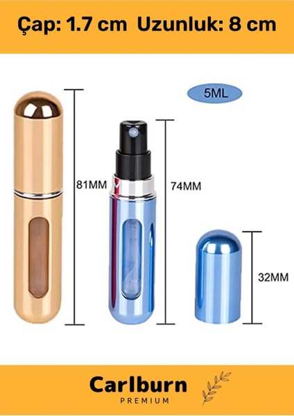 Özel Parfüm Şişesinden Doldurulabilir Taşınabilir Çanta Içi Mini Cep Parfüm Şişesi 5 ml x 2 Adet