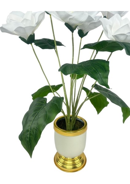 Yapay Çiçek Islak Manolya Çiçeği 6 Çiçekli 65CM Gold Krem Darbuka Galvaniz Vazoda Salon Çiçeği fırsatları