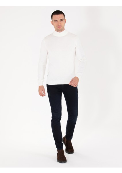 Erkek Ekru Slim Fit Yarım Balıkçı Yaka Basic Triko Kazak 50276161-VR019 fırsatları
