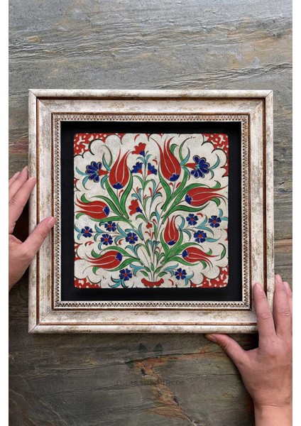 Çerçeveli Tablo Taş Duvar Dekoru 30 x 30 cm Seramik Çini Tasarımlı