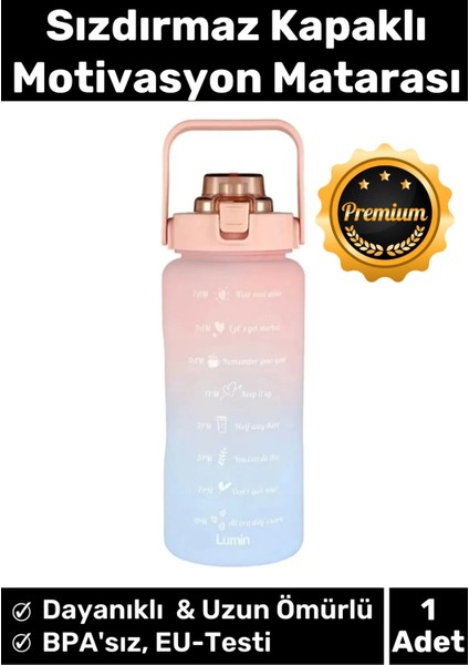 Premium Çift Renk Ölçü Baskılı Sızdırmaz Akmaz Motivasyon Matara Suluk Sağlıklı Plastik 2 Lt Su Şişe