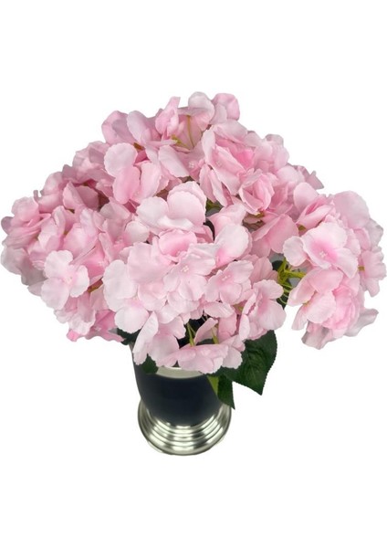 Yapay Çiçek Pembe Ortanca Aranjmanı Siyah Gümüş Vazolu Masa Üstü Çiçeği Arajman fiyatları