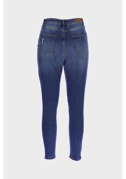 Büyük Beden Judy Koyu Mavi Yüksek Bel Patı Fermuarlı Yıpratma Detaylı Skinny Fit Jean Pantolon C 4521-264 fiyatları