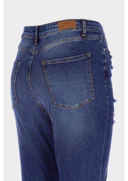 Büyük Beden Judy Koyu Mavi Yüksek Bel Patı Fermuarlı Yıpratma Detaylı Skinny Fit Jean Pantolon C 4521-264 modelleri