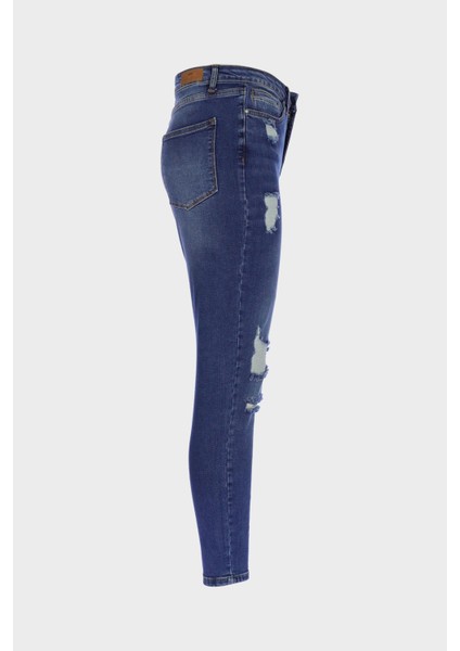 Büyük Beden Judy Koyu Mavi Yüksek Bel Patı Fermuarlı Yıpratma Detaylı Skinny Fit Jean Pantolon C 4521-264 fırsatları