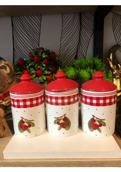 Porselen 3'lü Baharatlık Kavanoz Seti Vakumlu