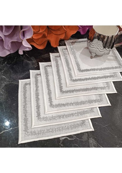 Silver Simli Sigzak Desenli Kahve Yanı Peçetesi, Kokteyl Peçete, Sunum Peçetesi 6 Adettir.