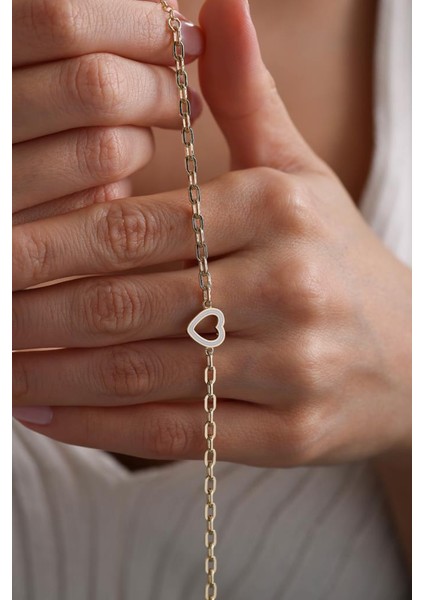 14 Ayar Altın Ataç Zincirli Mineli Kalp Bileklik fiyatları