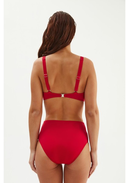 2514 Koyu Kırmızı Yüksek Bel Drapeli Bikini Altı fırsatları