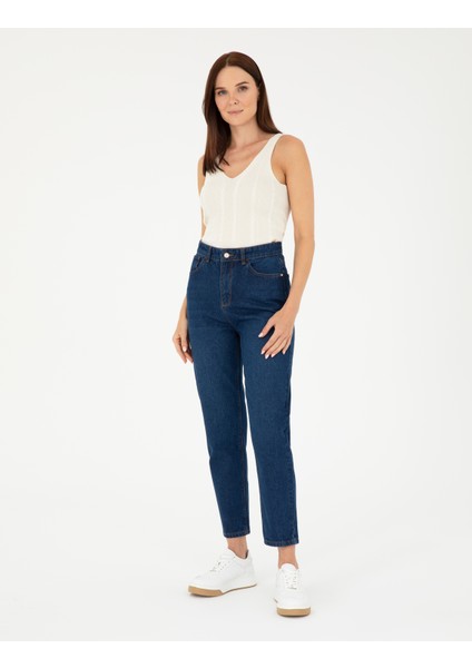 Kadın Koyu İndigo Mom Fit Jean Pantolon 50284090-VR089