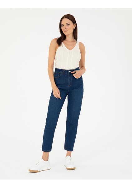 Kadın Koyu İndigo Mom Fit Jean Pantolon 50284090-VR089