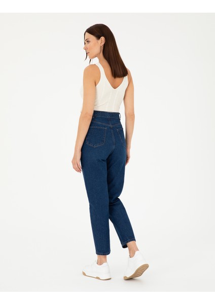 Kadın Koyu İndigo Mom Fit Jean Pantolon 50284090-VR089
