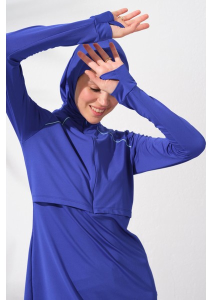 231917 Saks Uzunkollu Fermuarlı Tesettür Mayo Takım modelleri