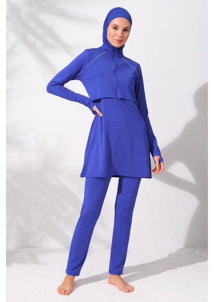 231917 Saks Uzunkollu Fermuarlı Tesettür Mayo Takım fırsatları