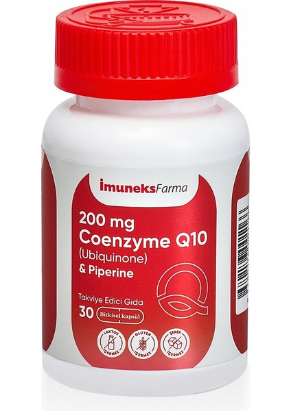 Imuneks Farma 200 Mg Koenzim Q10 Ubikinon Piperin Takviye Edici Gıda 30 Kapsül