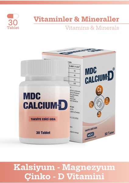 Calcium-D 30 Tablet Kalsiyum, Magnezyum, Çinko, D Vitamini