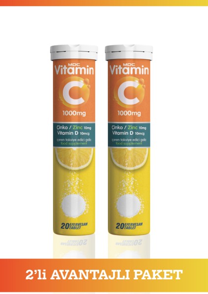 ÜÇLÜ GÜÇ (Vitamin C, Çinko ve Vitamin D) 20 Efervesan Tablet 2'li Avantajlı Paket