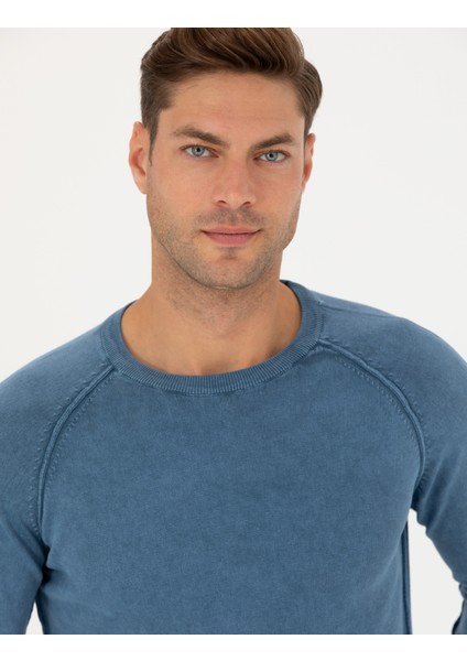 Erkek Koyu Mavi Slim Fit Bisiklet Yaka Triko Kazak 50278902-VR032 fiyatları