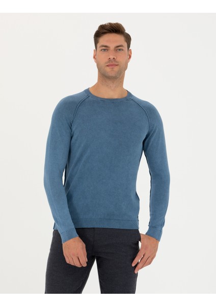 Erkek Koyu Mavi Slim Fit Bisiklet Yaka Triko Kazak 50278902-VR032 fırsatları