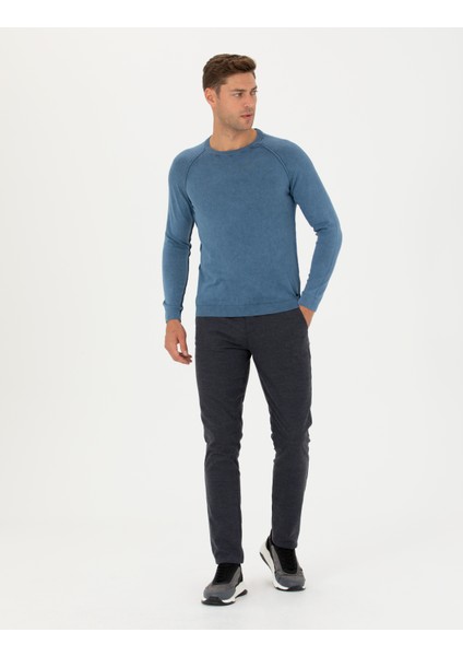 Erkek Koyu Mavi Slim Fit Bisiklet Yaka Triko Kazak 50278902-VR032 indirimleri