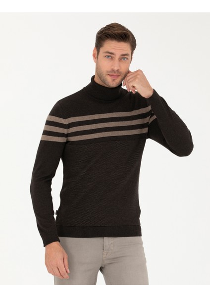 Erkek Kahverengi Slim Fit Balıkçı Yaka Triko Kazak 50278029-VR158