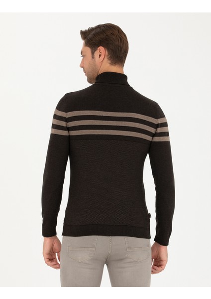 Erkek Kahverengi Slim Fit Balıkçı Yaka Triko Kazak 50278029-VR158