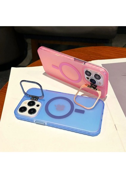 iPhone 16 Pro Max Kılıf + Lens Koruyucu Set Magsafe Şarj ve Stant Özellikli Mat Hologram Renkli