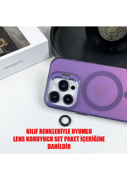 iPhone 16 Pro Kılıf + Lens Koruyucu Set Magsafe Şarj ve Stant Özellikli Mat Hologram Renkli