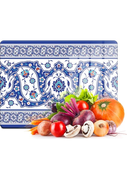Cam Kesme Tahtası ve Sunum Tablası Çini Motif Desenli