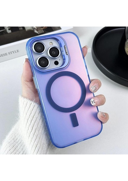 iPhone 16 Pro Max Kılıf + Lens Koruyucu Set Magsafe Şarj ve Stant Özellikli Mat Hologram Renkli